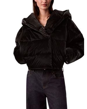 Calvin Klein Shine Drawstring Hem Nylon Puffer Jacket - Black
