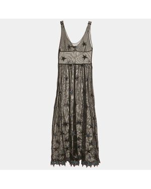 Fleur du Mal Star Embroidered Mesh Sheer Midi Dress - Gray