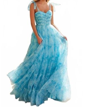 Babyfox Truly Extraordinary Chiffon Print A-Line Gown - Blue