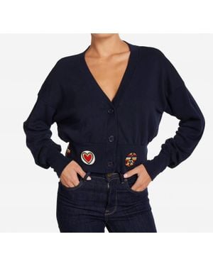 Lauren Moshi Camas Hippie Peace Love Patches Cardigan - Blue