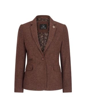 Oliver Tweed Infinity Leather Rust Herringbone Wool Tweed Check Blazer - Brown