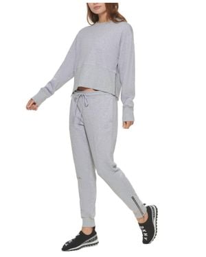 DKNY French Terry Cotton Side Zip Cropped Top - White