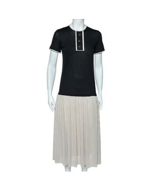 Carolina Herrera Cotton & Silk Plisse Detail Midi Dress - Black