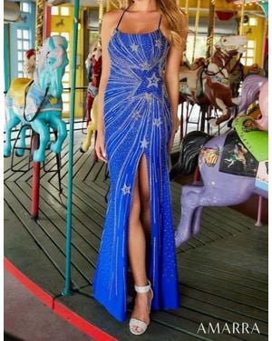 Amarra Star Rhinestone Jersey Gown - Blue