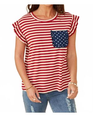 Hayden LA Star Pocket Striped Ruffled Knit Tank Top - Red