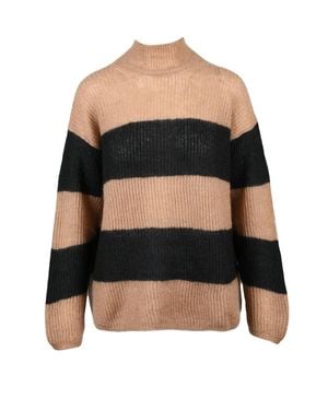 MM by Max Mara Mohair-Blend Striped Mock Neck Sweater - Black