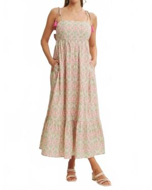 In February Garden Floral Open-Back With Bow Cotton Midi Dress - Natural
