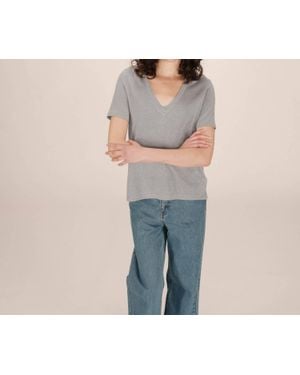 Grace & Mila Stardust Lurex V-Neck T-Shirt - Gray