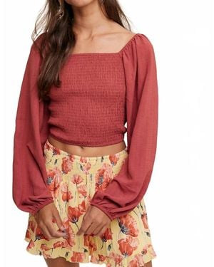 Listicle Smocked Square Neck Top - Red