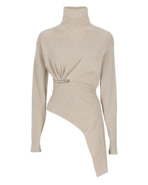 Lanvin Asymmetrical High Neck Ribbed Knitwear By - White