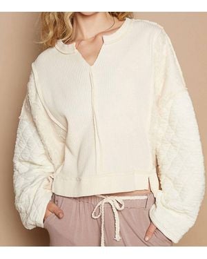 Pol Round Neck Full Sleeve Oversized Top - Natural
