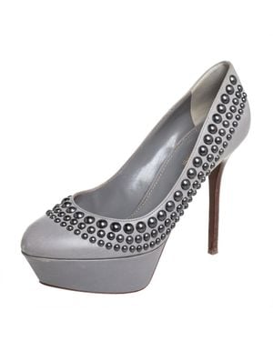 Sergio Rossi Leather Studded Platform Pumps - Gray