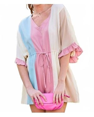 Main Strip Rosey Day Colorblock Romper - Pink