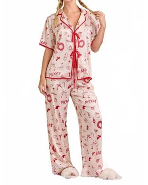 Main Strip Holly Holiday Pajama Set - Red