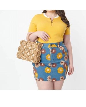 Unique Vintage Denim Floral What A Classic Mini Skirt - Multicolor