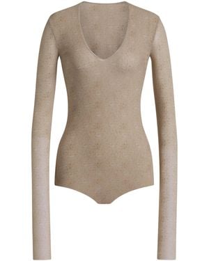 Alberta Ferretti Fitted Long-Sleeve Top With Deep Scoop Neckline - Natural