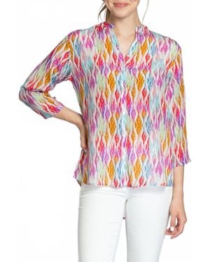 Apny 3/4 Sleeve Mandarin Collar Button-Up Top - Multicolor