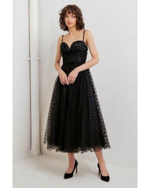 TRUEDAMES Heart Dot Ballet Tulle Midi Dress - Black