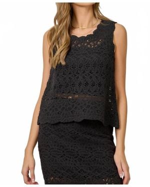 Mystree Crochet Scallop Hem Top - Black