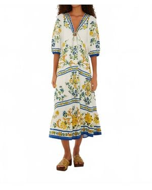 FARM Rio Emily Floral Tapestry Drawstring Midi Dress - Yellow