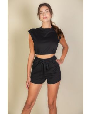 TRUEDAMES Cap Sleeve Top And Shorts Sets - Blue