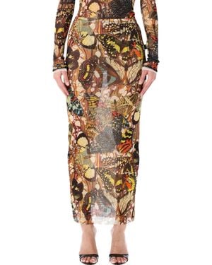 Jean Paul Gaultier Butterfly Print Tulle Long Skirt - Brown