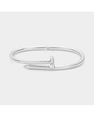 Fashnzfab Stone Pointed Metal Nail Hinged Bangle Bracelet - Metallic