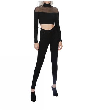 Zeynep Arcay Sheer Crop Knit Top - Black