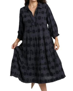 Umgee Swiss Dot Jacquard Midi Dress - Black
