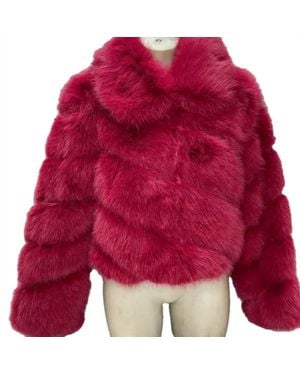 Avec Les Filles Luxe Paneled Faux Fur Coat - Red