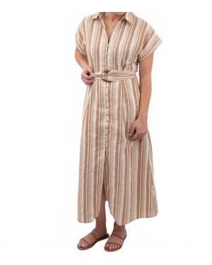 Fate Linen Belted Shirt Maxi Dress - Natural