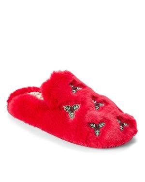 Dearfoams Holiday Fur Shaped Tab Scuff Slippers - Red