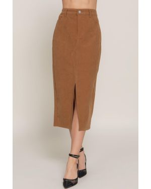 TRUEDAMES Front Open Slit Corduroy Midi Skirt - Natural