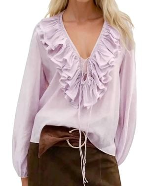 Wisteria Lane Ruffled Lace Up Blouse - Pink