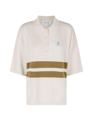 The Attico Striped-Inserts Embroidered-Logo Cotton Polo Shirt - White