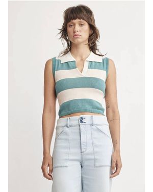 Self Contrast Waverly Collar Top - Blue