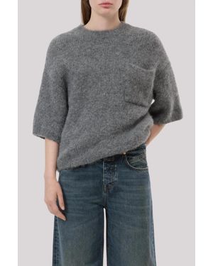 Closed Crew Neck Short Sleeve Sweater - Gray