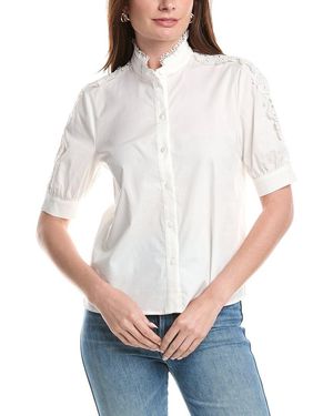 Tahari Mandarin Collar Button Down Blouse - White