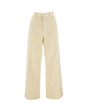 Cellar Door Ribbed Straight-Leg Pants With Button Closure And Practical Pockets - Natural