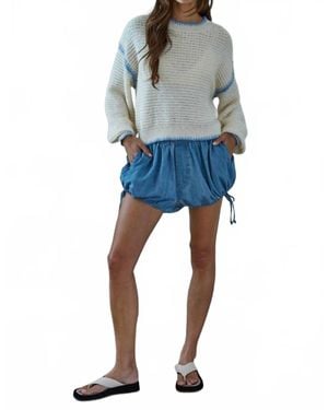 By Together Cotton Polyester Wide Leg Bubble Shorts - Blue