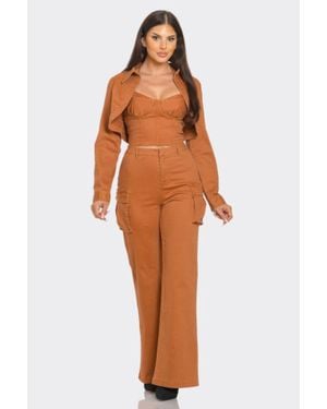 TRUEDAMES Crop Jacket 3Pcs Set - Orange