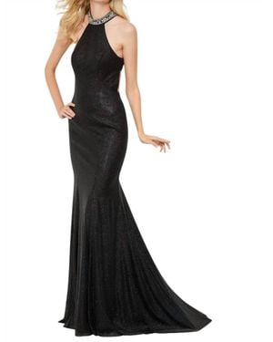 Angela & Alison Sequin Halter Prom Dress - Black