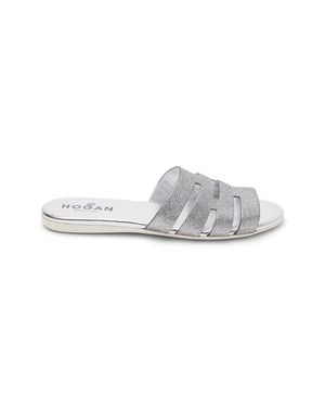Hogan Cut-Out Glitter Slides - Black