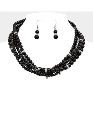 Fashnzfab Crystal Accented-Strand Pearl Necklace - Black