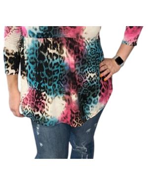 Honeyme Colorful Leopard Babydoll Tee - Multicolor