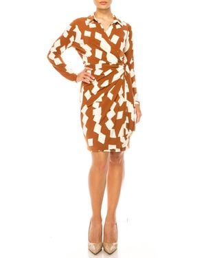 Donna Morgan Long-Sleeve Geo Print Wrap Dress - Orange