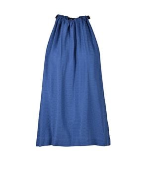 Attic And Barn Fluid Draped Viscose Top With Gathered Neckline - Blue