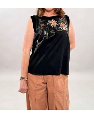 XCVI Artisan Embroidered Tank Top - Blue