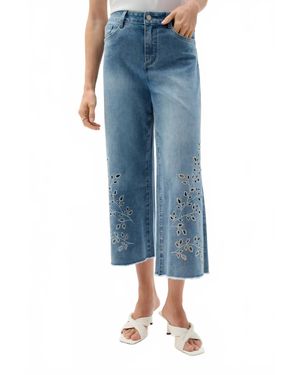 Joseph Ribkoff Embroidery Wide Leg Crop Jeans - Blue