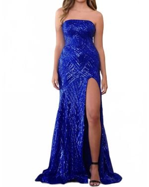 Ava Presley Beaded Sequin Strapless Evening Dress - Blue